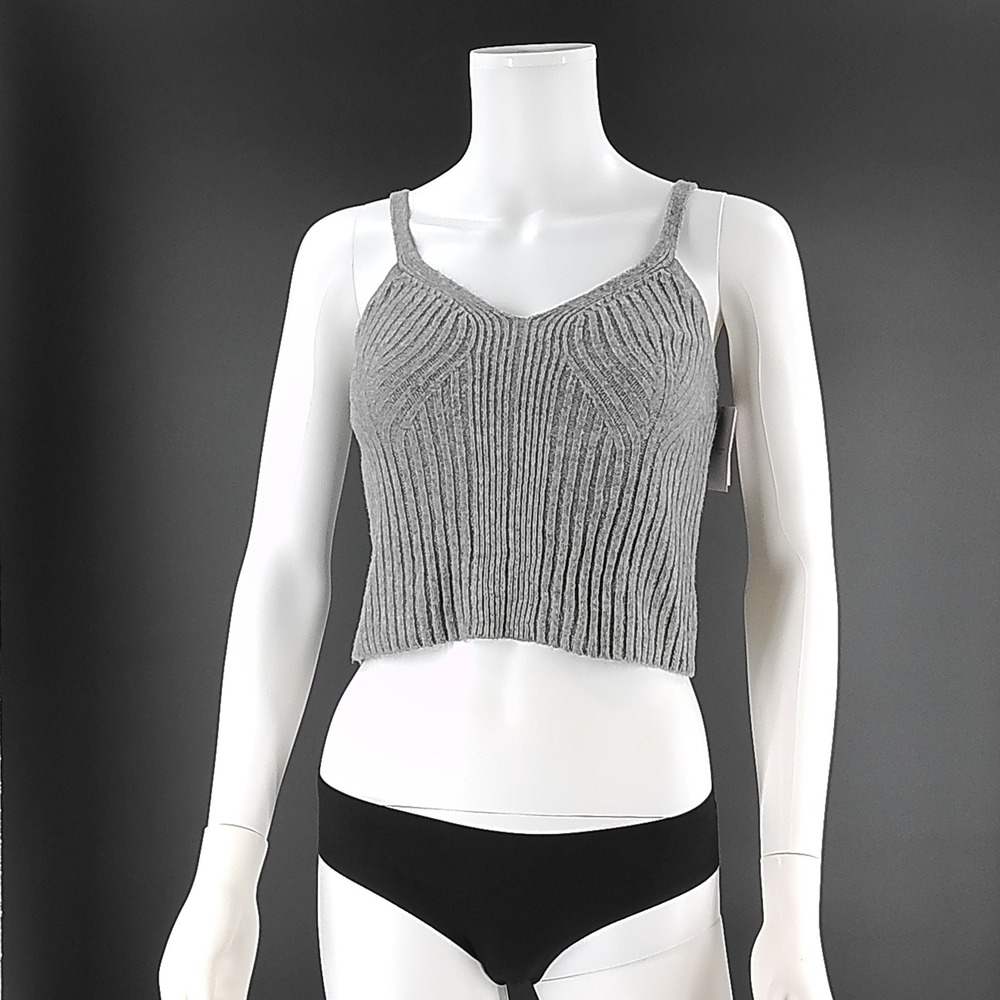 Auden Gray Ribbed Knit Sleepwear Camisole Top V-Neck Cropped Tank Small NEW